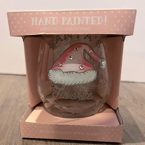 Beautiful Hand Painted “Santa’s Favorite” Stemless Wine Glass- NWT
